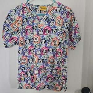 WonderWink Multicolor Cartoon Print Top